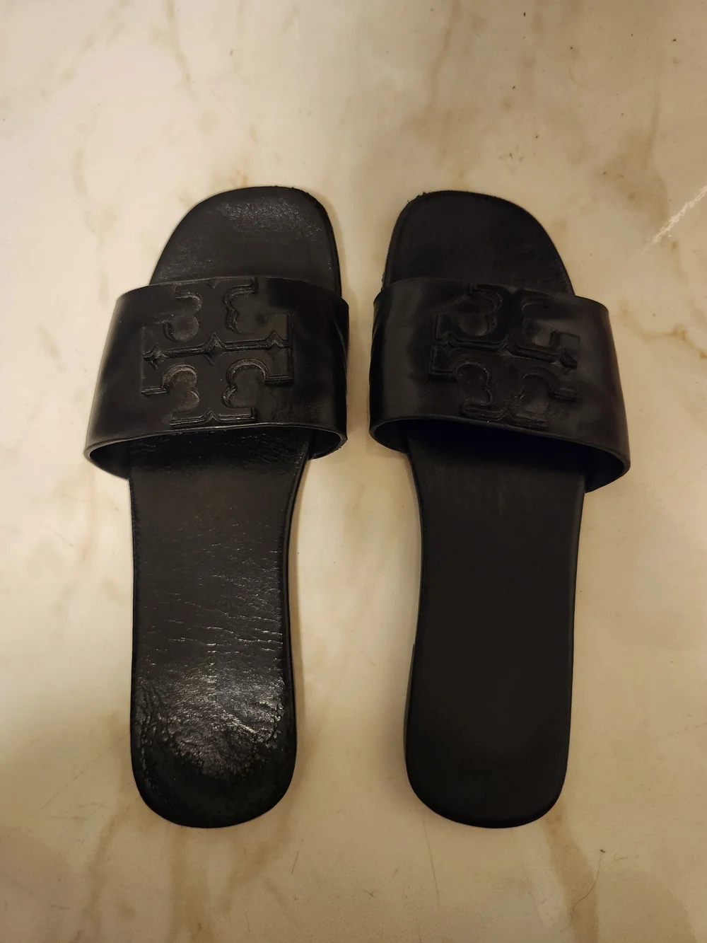 Tory Burch Black Embossed Logo Slide Sandals - Women